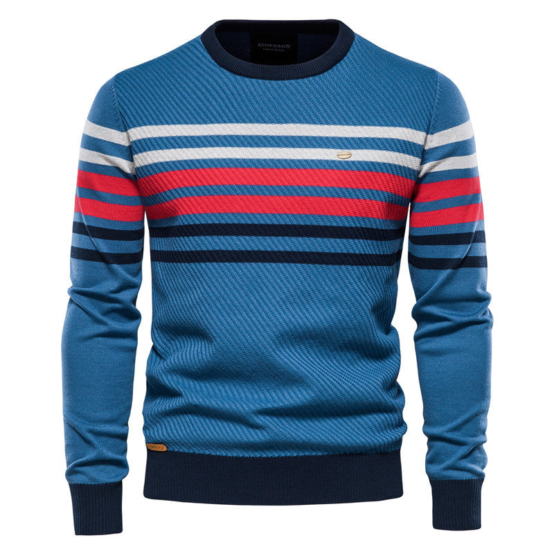 Herrenpullover Rundhalsausschnitt Warme Baumwolle Klassischer Pullover Gestreift -Y183