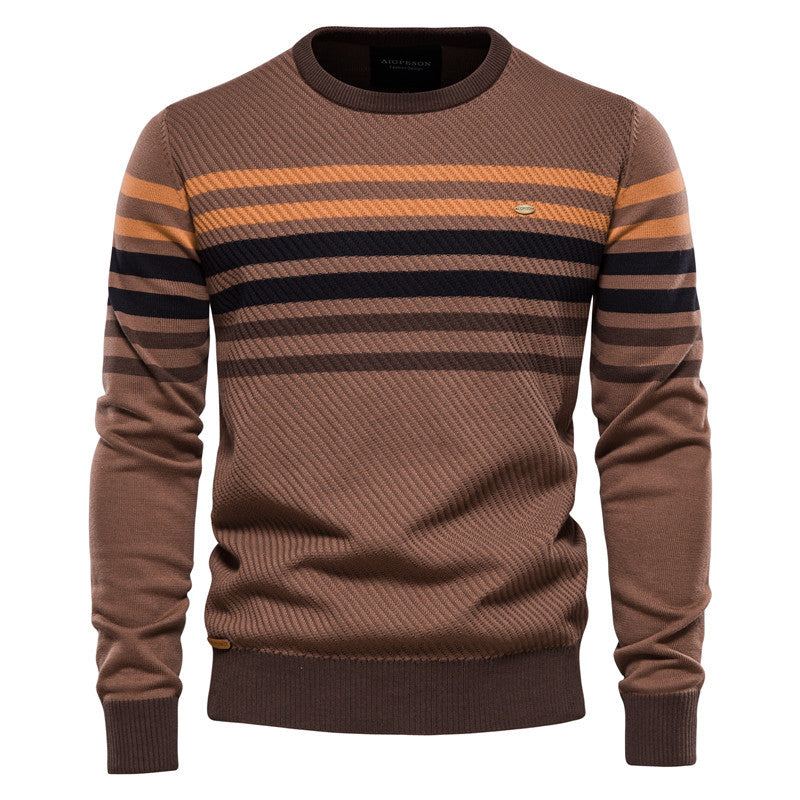 Herrenpullover Rundhalsausschnitt Warme Baumwolle Klassischer Pullover Gestreift -Y183