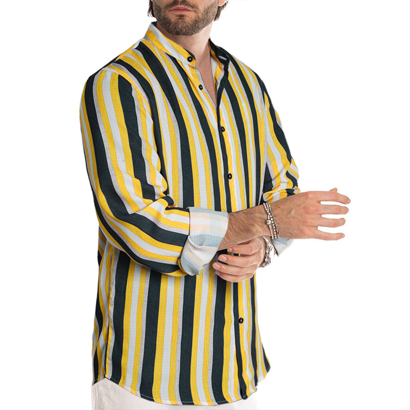 Lässige Langarm-Button-Down-Hemden für Herren mit Streifen | MC255371