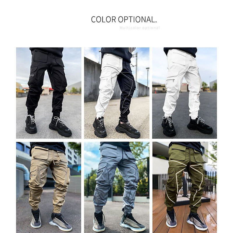 Khaki Fashion Herren Cargohose Hip Hop Elastischer Bund Kordelzug Street Jogger Jogginghose mit Taschen Jogging Punk | W302