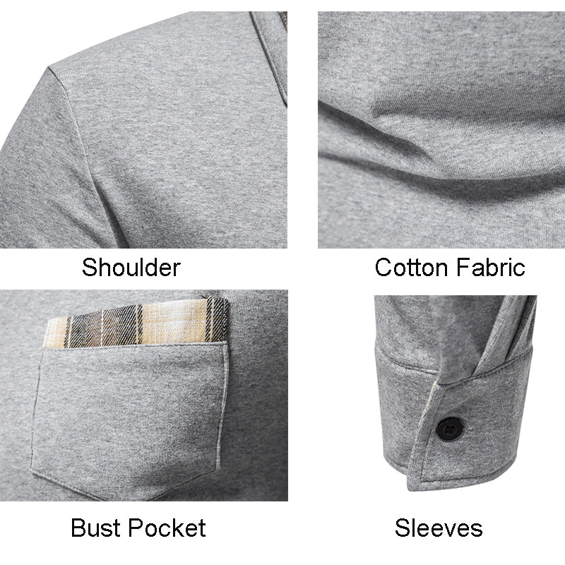 Lässiges Herren-Poloshirt mit Langarm und Karokragen und Taschen | D81