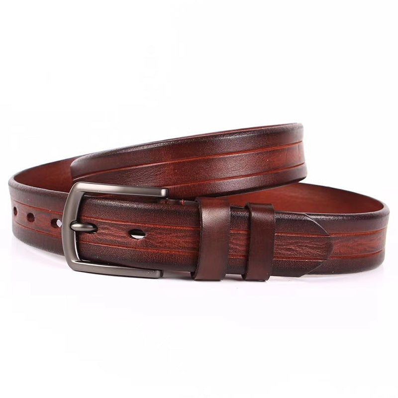 Herren-Ledergürtel, 100 % Vollnarbenleder, massiver Echtledergürtel, 3,3 cm Breite | N8100