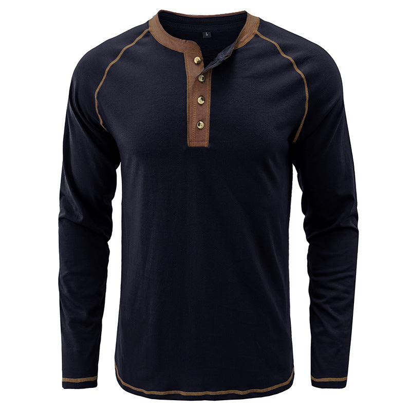 Herrenhemd, langärmeliges, leichtes Henley-T-Shirt aus Baumwolle | 2237