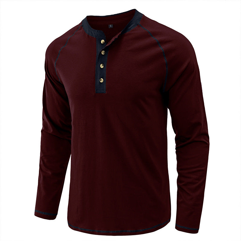 Herrenhemd, langärmeliges, leichtes Henley-T-Shirt aus Baumwolle | 2237