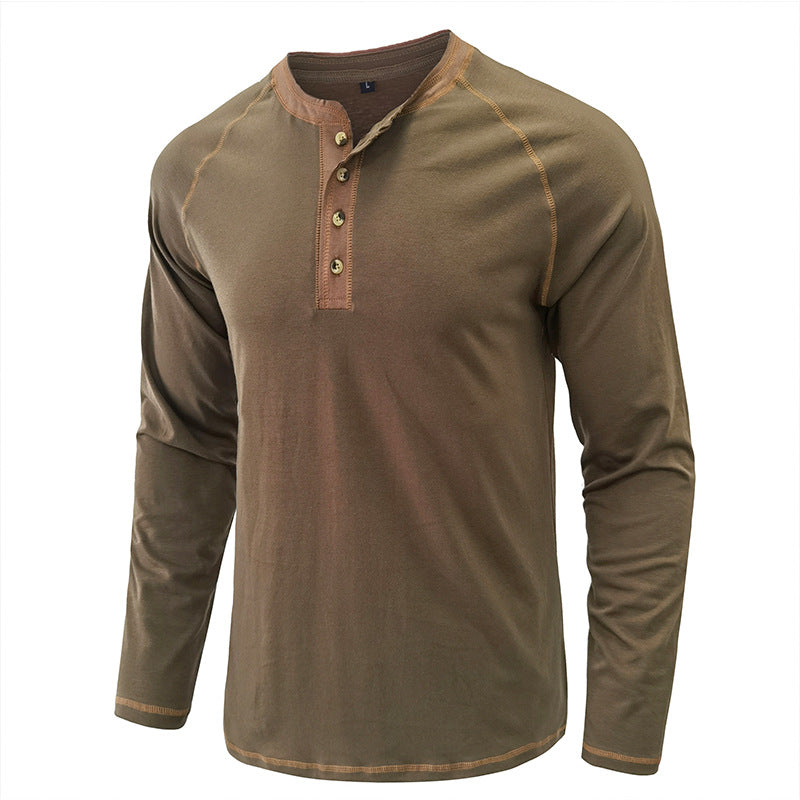 Herrenhemd, langärmeliges, leichtes Henley-T-Shirt aus Baumwolle | 2237