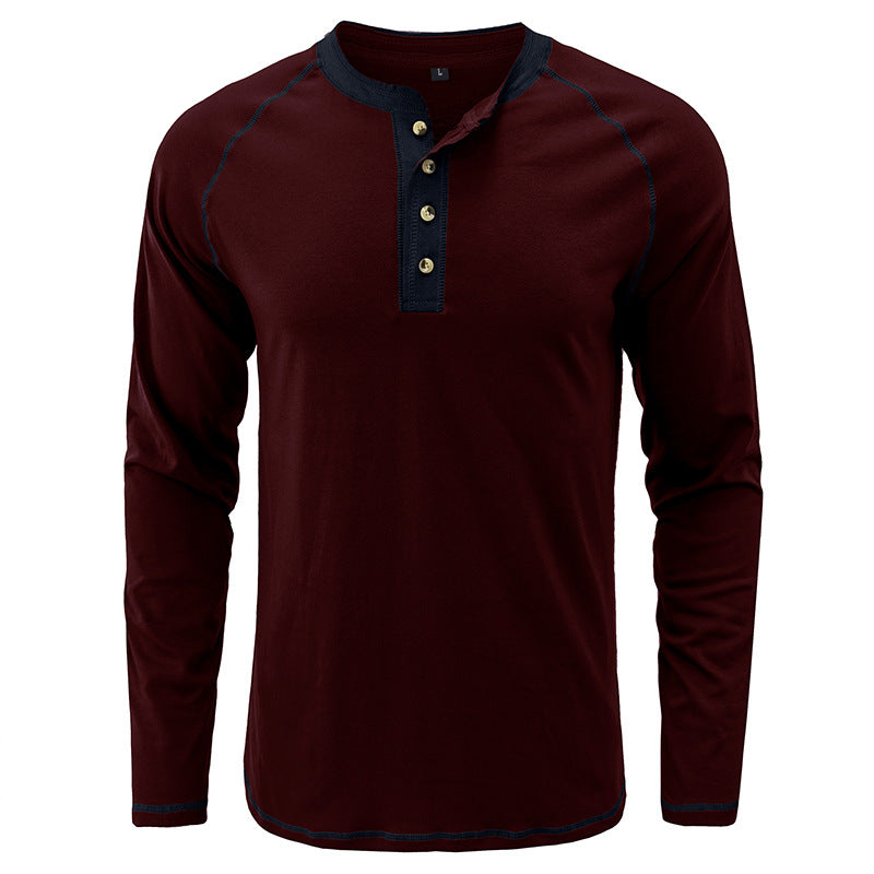 Herrenhemd, langärmeliges, leichtes Henley-T-Shirt aus Baumwolle | 2237