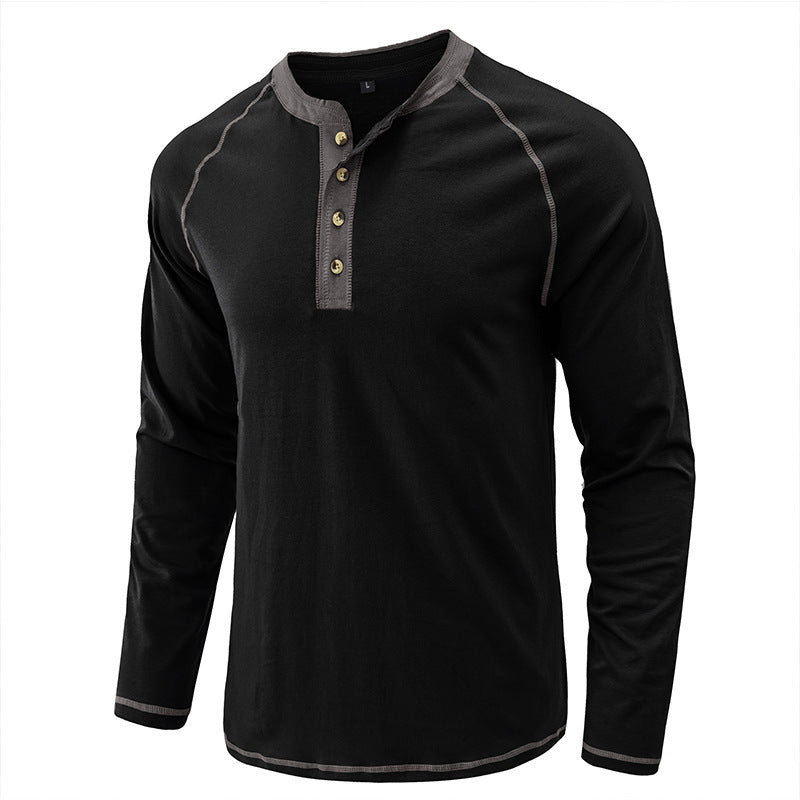 Herrenhemd, langärmeliges, leichtes Henley-T-Shirt aus Baumwolle | 2237