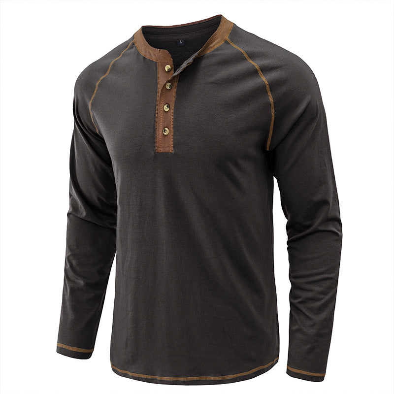 Herrenhemd, langärmeliges, leichtes Henley-T-Shirt aus Baumwolle | 2237