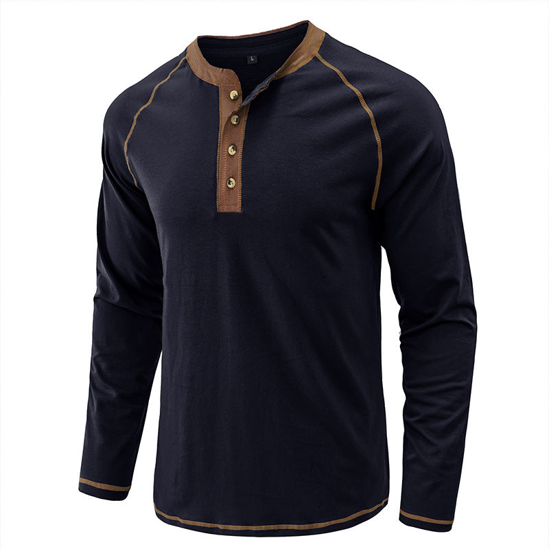 Herrenhemd, langärmeliges, leichtes Henley-T-Shirt aus Baumwolle | 2237