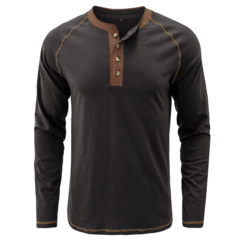 Herrenhemd, langärmeliges, leichtes Henley-T-Shirt aus Baumwolle | 2237