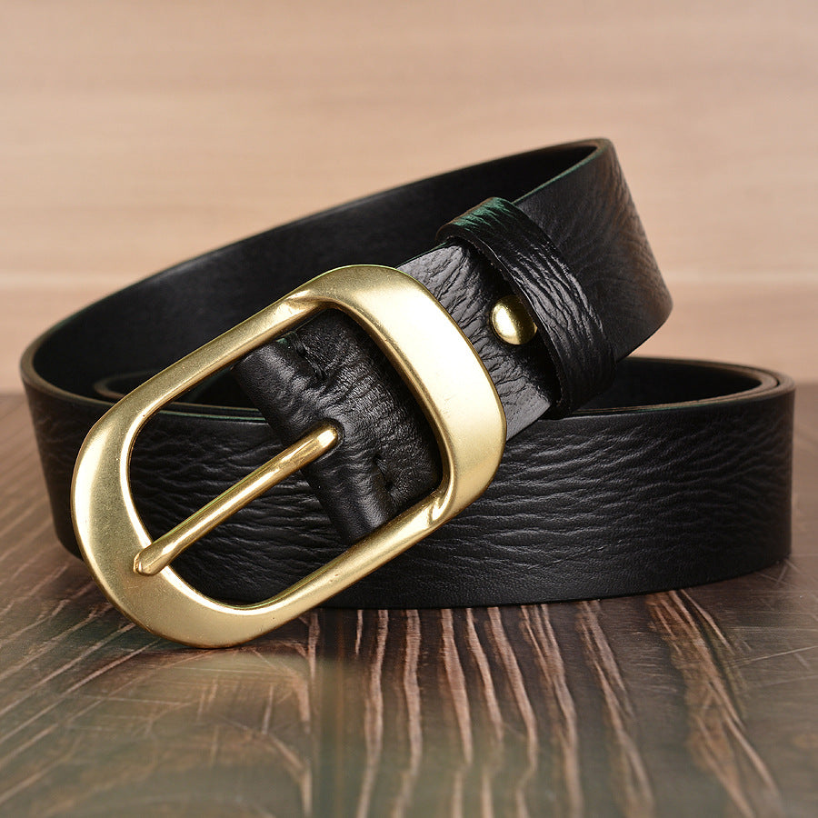 Herren-Gürtel aus genarbtem Rindsleder mit plissierter Schnalle und goldener Schnalle, 38 mm breit | TCZK11