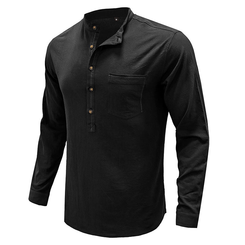 Herren Freizeitbluse Flex Henley Langarm-T-Shirts mit Tasche Lockere Oberteile | 220505