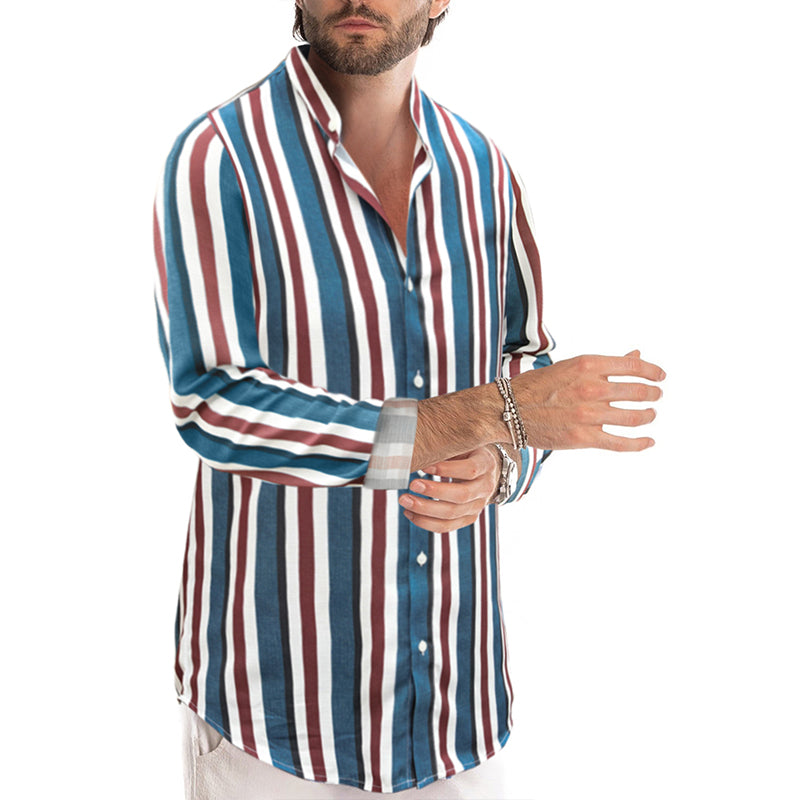 Lässige Langarm-Button-Down-Hemden für Herren mit Streifen | MC255371
