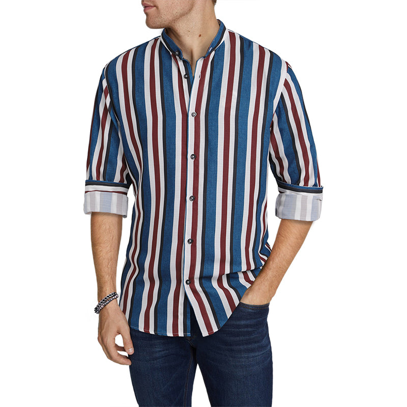 Lässige Langarm-Button-Down-Hemden für Herren mit Streifen | MC255371