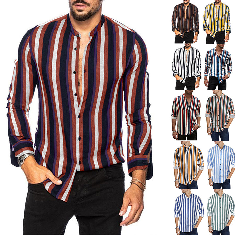Lässige Langarm-Button-Down-Hemden für Herren mit Streifen | MC255371