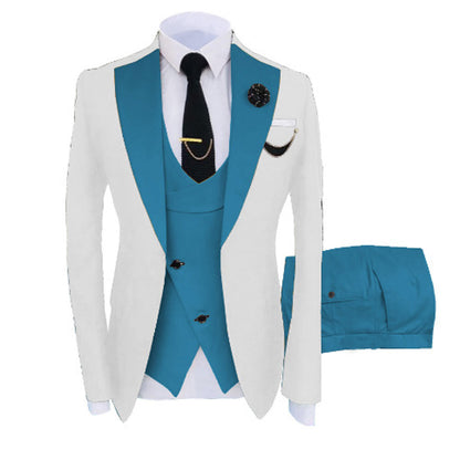 Men Custom Made Two-Color Suit 3 Pieces Tailored Groom Wedding Slim Fit Blazer Jacket Vest Pants Set Tuxedo Suits| LR908