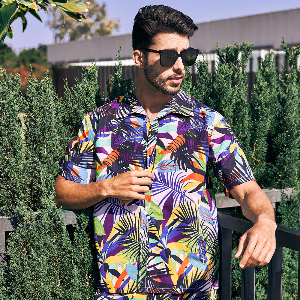 Men's Summer Floral Hawaiian Short Sleeve Button Down Beach Shirts | CS