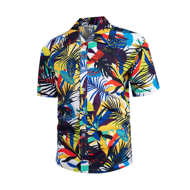 Men's Summer Floral Hawaiian Short Sleeve Button Down Beach Shirts | CS