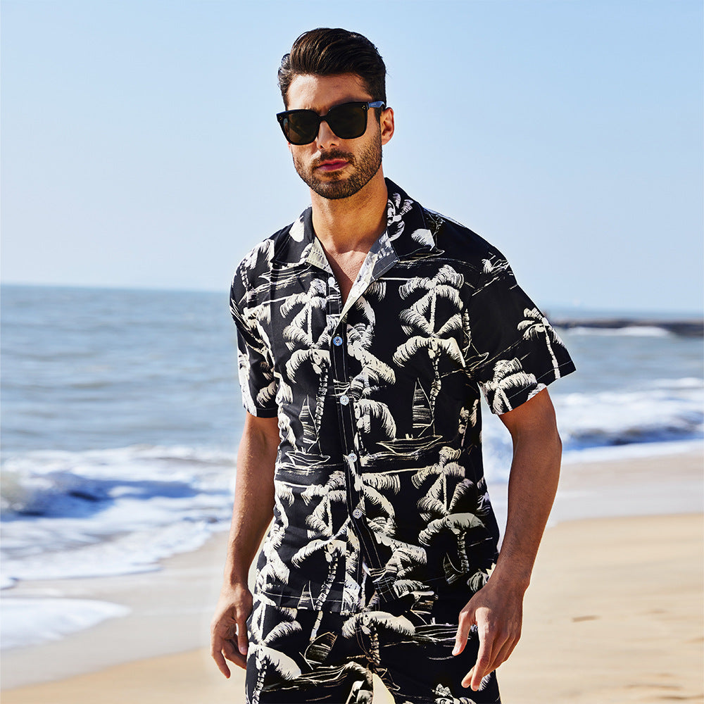 Men's Summer Floral Hawaiian Short Sleeve Button Down Beach Shirts | CS