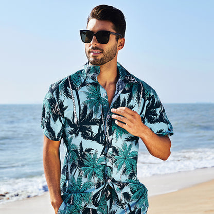 Men's Summer Floral Hawaiian Short Sleeve Button Down Beach Shirts | CS