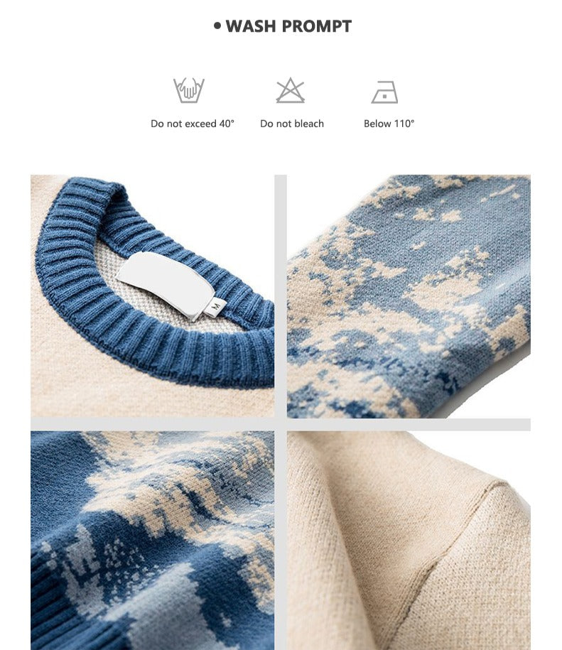 Herren Pullover Winter Schnee Berg Pullover O-Ausschnitt Lockerer Pullover Wolle Langarm Sweatshirt | 231026-7