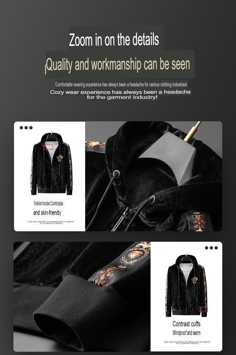 Hochwertiger, warmer, vielseitiger 2-teiliger Sportanzug mit Kapuze aus Samtstoff | 2091 