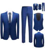 3-teiliger Herrenanzug Slim Fit, karierter Smoking, dunkelblau, Business-Hochzeitskleid, klassisches Herren-Anzug, Jacke, Hose, Weste | 9812-59