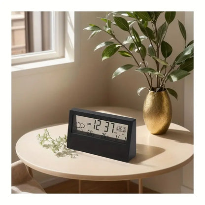 Moderne transparente LED-Digitaluhr – Temperatur und Luftfeuchtigkeit, Wettersymbole, Heim- und Bürodekor | 2158 