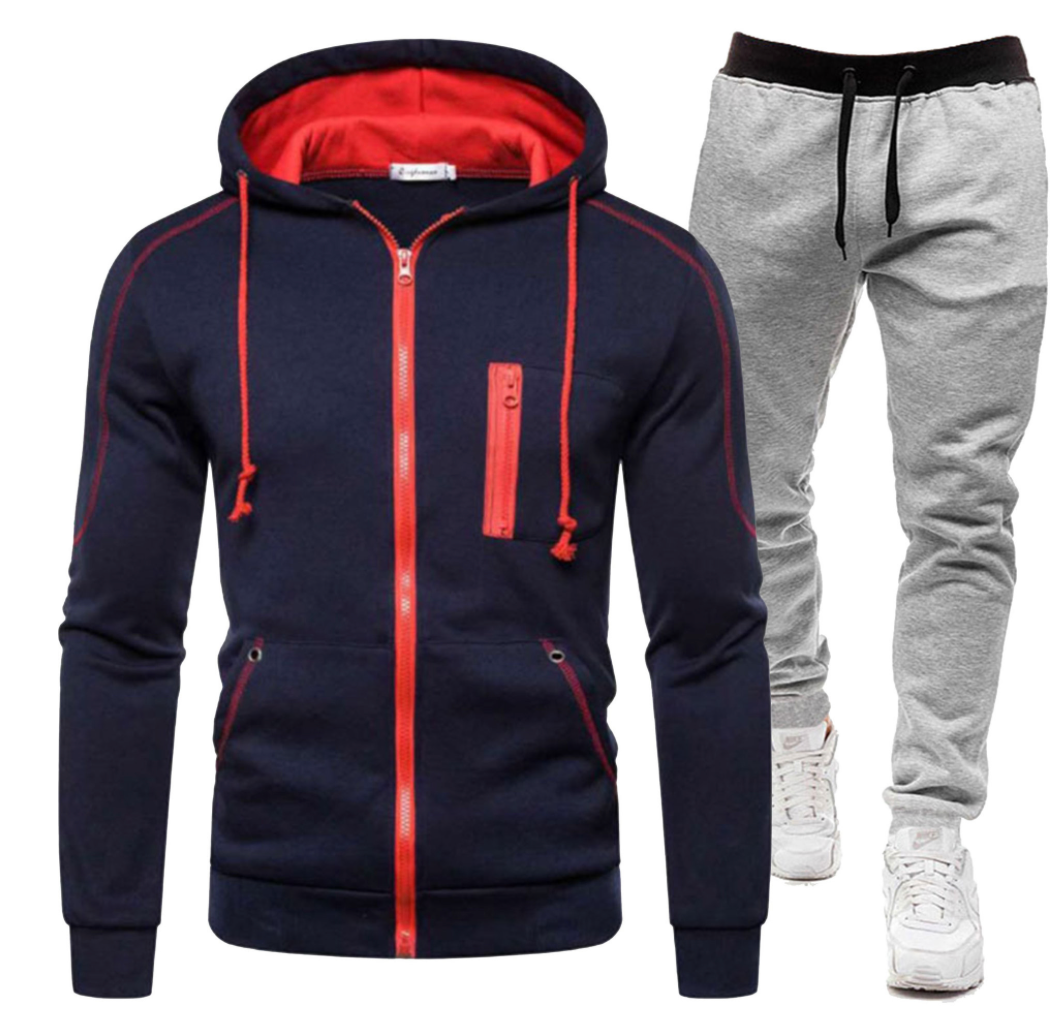 Men's Winter Zipper Hoodie 2 Pieces Casual Tracksuit Sportswear | 065