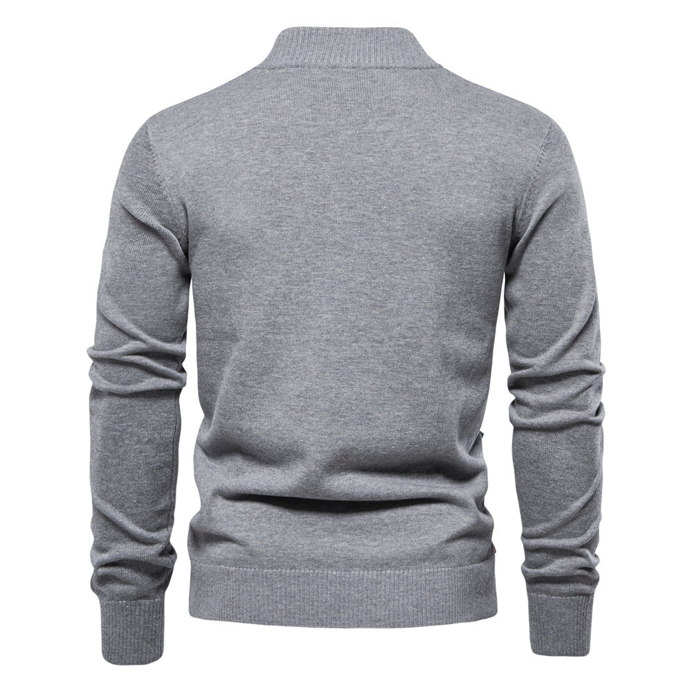 Herren-Strickjacke aus Baumwolle mit Zopfmuster, Taschen, Stehkragen, Button-Down-Pullover | CW61 