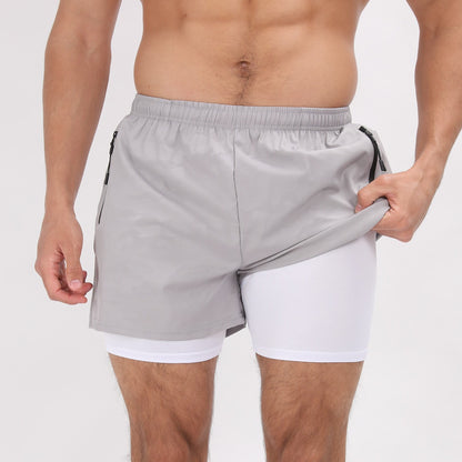 Short d'été 2 en 1 en polyester à séchage rapide pour homme, short de jogging, d'entraînement, de course à pied, de gym | DK-903 