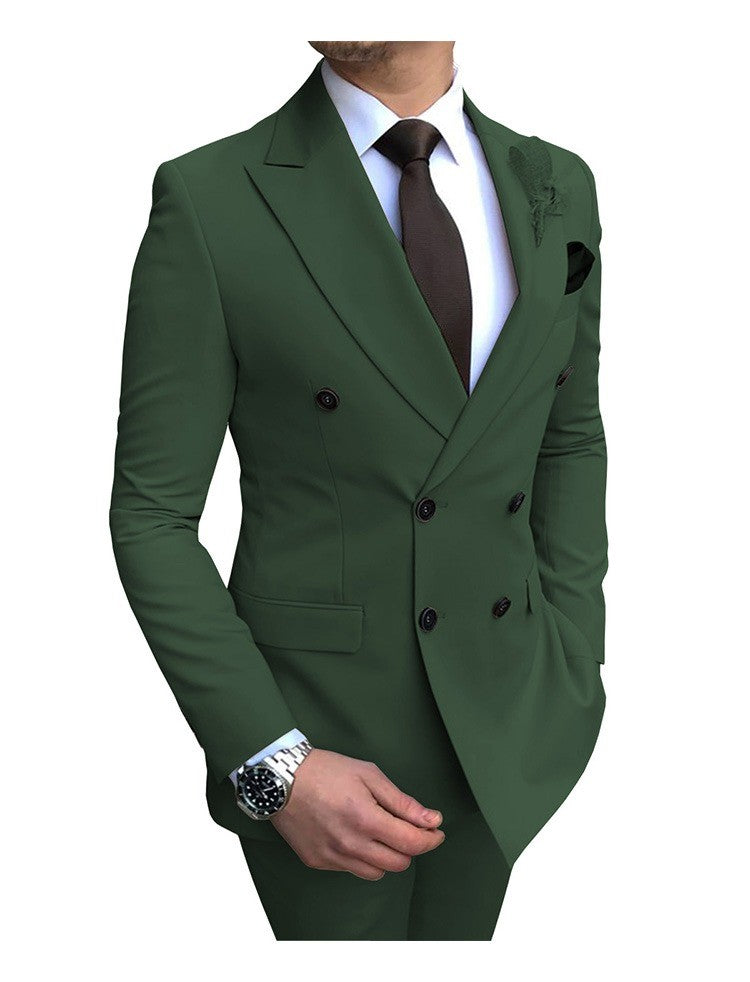 2-teiliger Herrenanzug, zweireihig, Revers, flach, Smart Fit, leger, Smoking, Hochzeits- und Eventanzüge (Blazer + Hose) | 9/7 