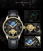 Herren-Automatikuhr aus Leder, mechanisch, Tourbillon, wasserdicht, Freizeituhr | T820b 