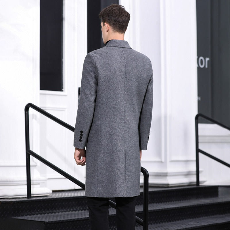 Men's Wool Blends Long Style Woolen Coat Casual Wool Trench Coat Dress Jacket Overcoat | 1001