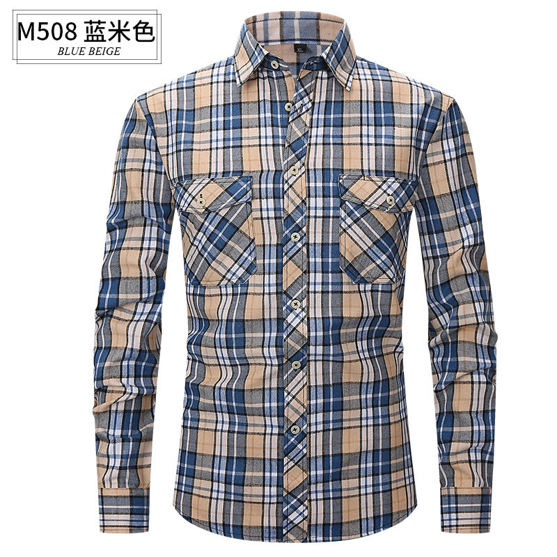Herren Slim Wear Plaid Premium Langarm Doppeltasche Flanell Außenhandelshemd | M501 