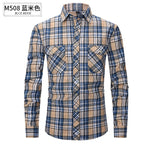 Herren Slim Wear Plaid Premium Langarm Doppeltasche Flanell Außenhandelshemd | M501 