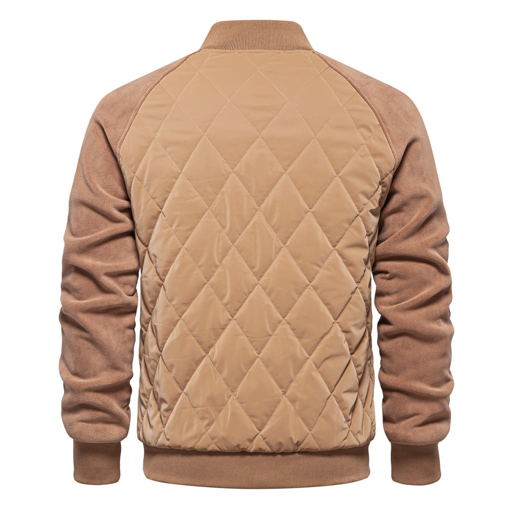 Stylish Men's Fleece-Lined Quilted Jacket with Double Pockets & Raglan Sleeves – Perfect Casual Top | JK812