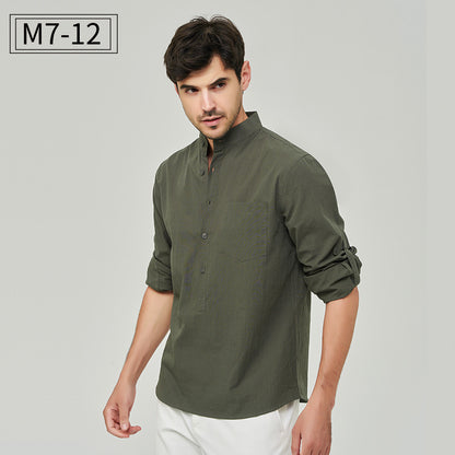 Chemise Henry à boutons solides pour homme, style classique et formel, style polyvalent | M7 