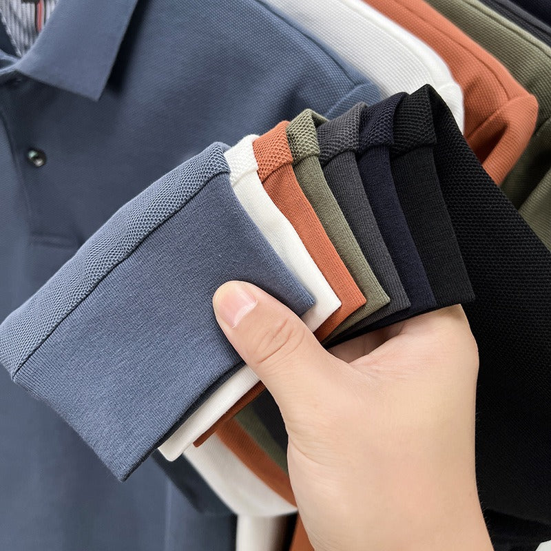 Herren Langarm Poloshirt Business Casual Baumwoll T-Shirt mit gesticktem Revers Design | DS 