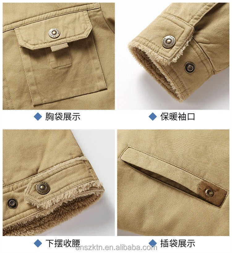 Dicke, warme Militärparkajacke für Herren mit Pelzkragen und Fleecefutter – Winterbombermantel | BK19811 