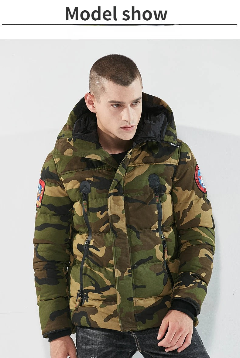 Western Size Down Army Military Camouflage Jersey Thick Winter Warm Puffer Hooded Jacket | K-7711