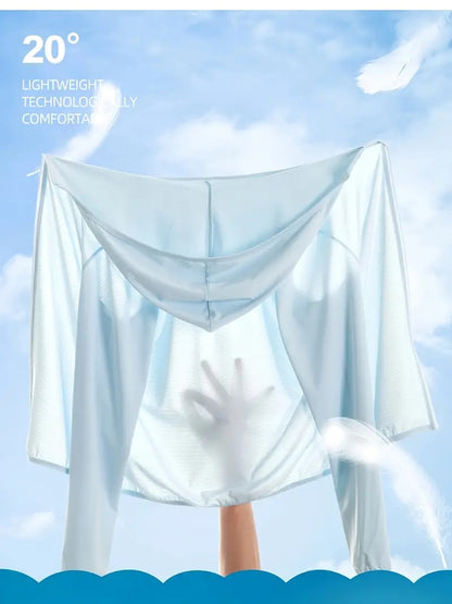 Leichter UV-Sonnenhoodie für Herren – Eisseide, schnelltrocknend und atmungsaktiv für den Sommer – Sportbekleidung zum Angeln, Radfahren und Wandern | 1999