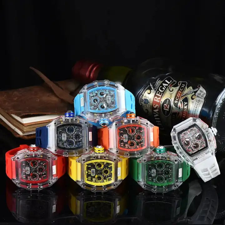 Herren Luxus Beste Sportuhr Transparentes Gehäuse Chronograph Neue Geschenkuhren | 