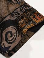 Herren-Hemd mit kurzen Ärmeln und Knopfleiste, Reverskragen, geometrischer Druck, lockere Passform, atmungsaktives, schnell trocknendes Baumwollmischhemd 