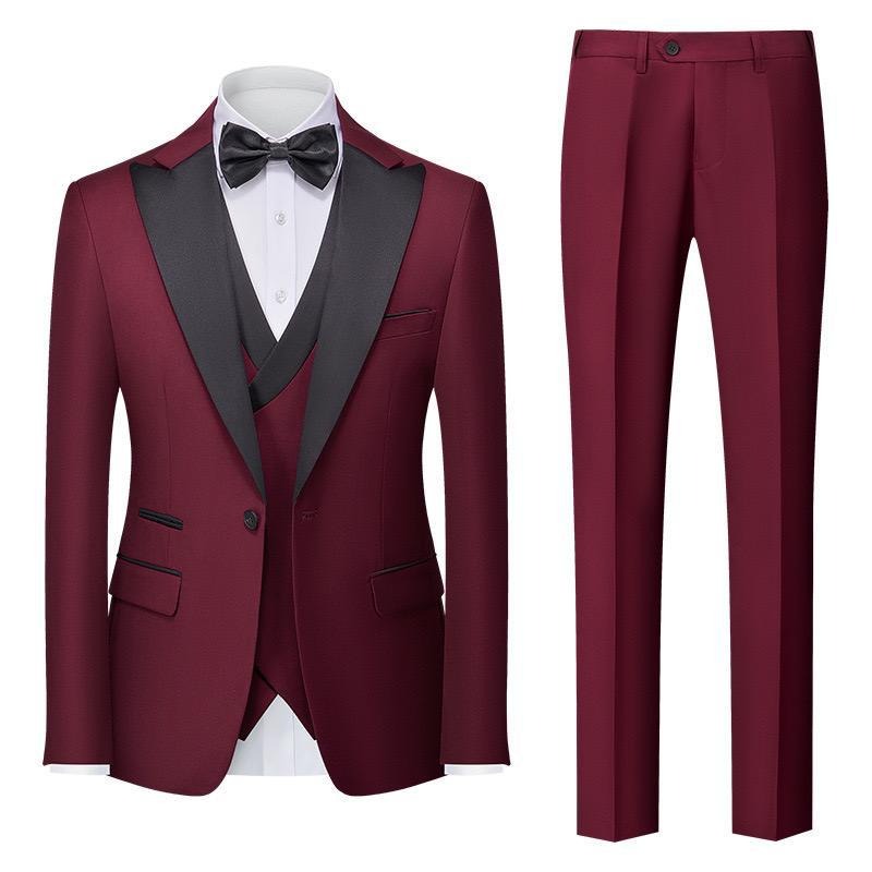3-teiliger Herrenanzug mit Kragen für Hochzeitsfeiern und formelle Smokings, Jacke mit Hose, Weste, Anzug-Sets | 701 