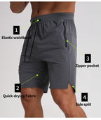 Herren Laufshorts Reißverschlusstaschen Seitlich geteilte Workout Atmungsaktive Gym Shorts | K04 