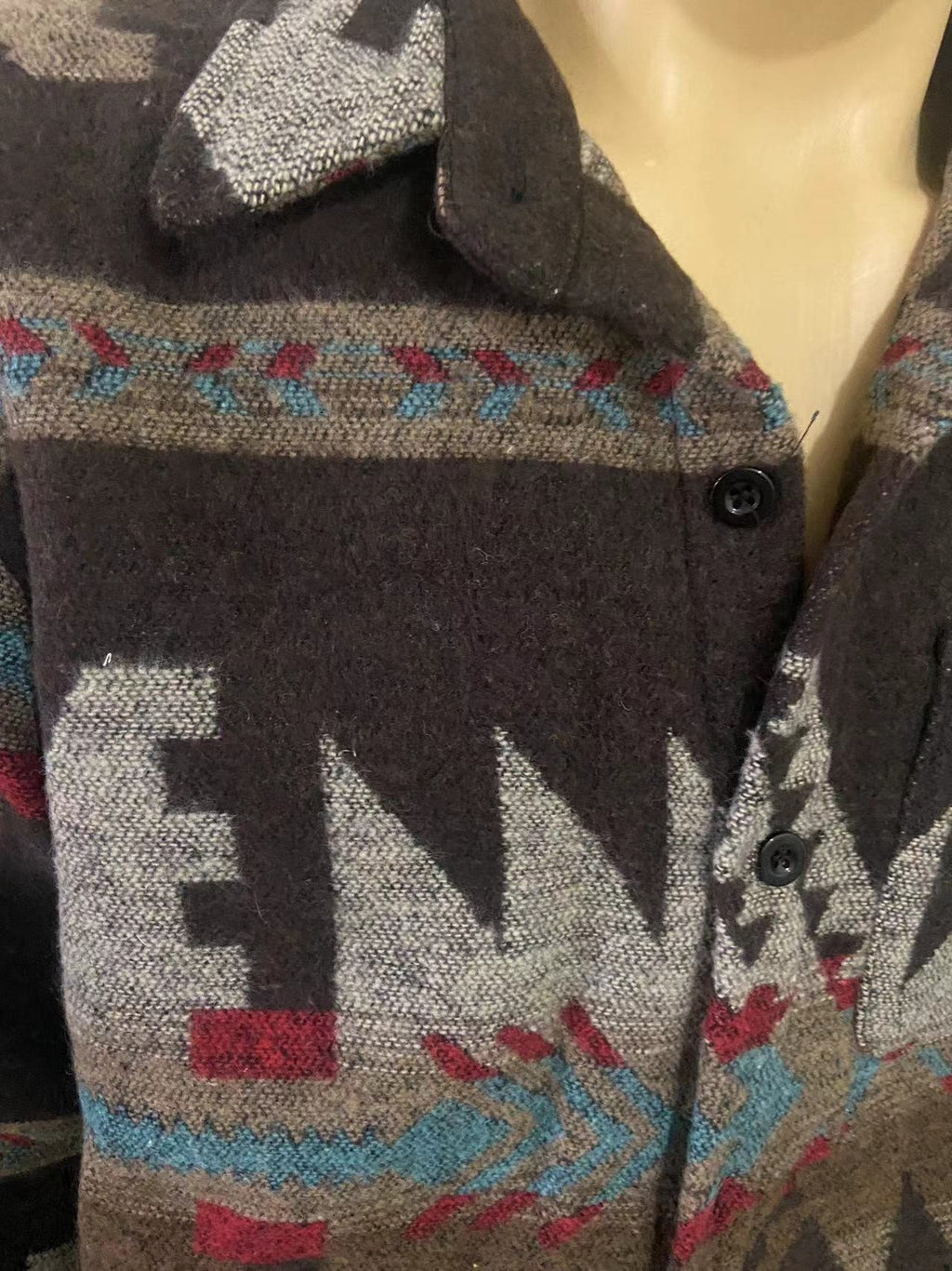 Herren Vintage Loose Fit Ethnic Aztec Geometric Print Shirt Top Pocket Woolen Shacket Plus Size Jacke | SYG-2580 