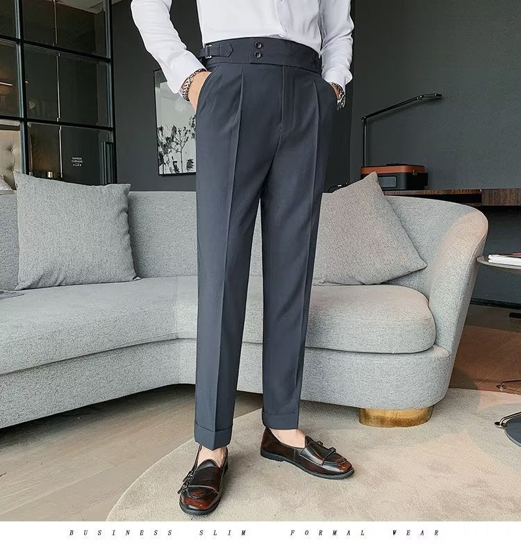 Stylish Business Pleated Suit Pants Trendy Fashion High Waist Casual Slim Fit Vintage Pencil Trousers Office Dress Pants | F01