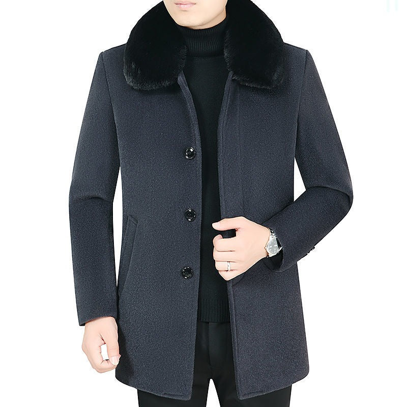 Men British Coat Wool Jacket Winter Heavy Cotton Slim Blend Casual Trench Coat | 805