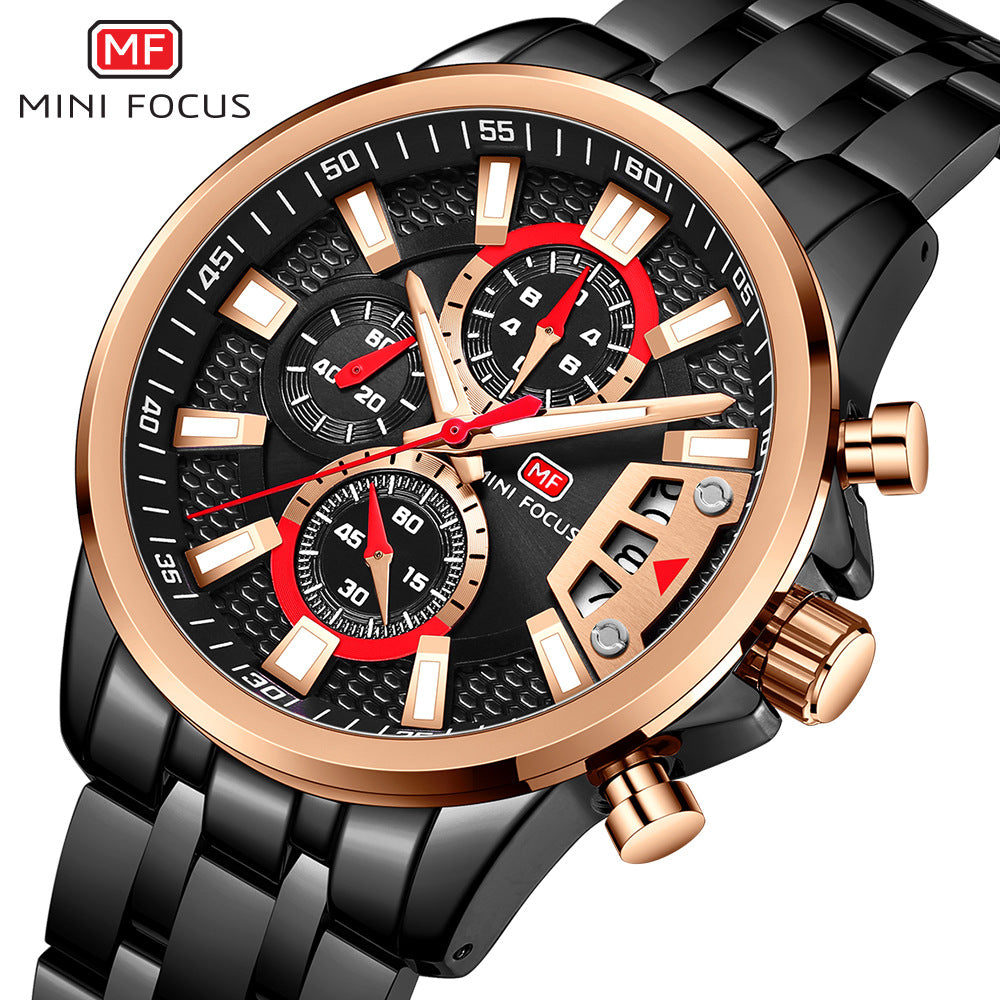 Herren Edelstahl Uhren Chronograph Uhr Luxus Leuchtende Quarz Armbanduhr | MF0352G 